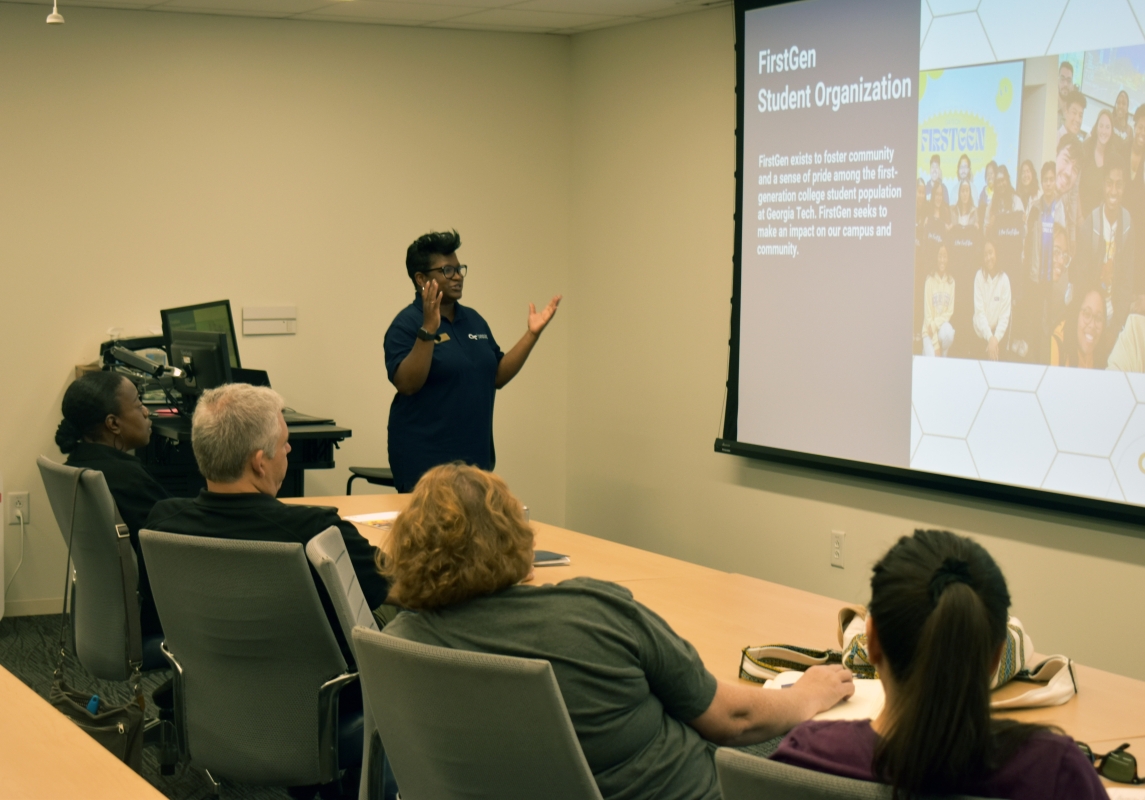 Charmaine Troy gives a presentation about Georgia Tech's First-Generation Student Initiatives.